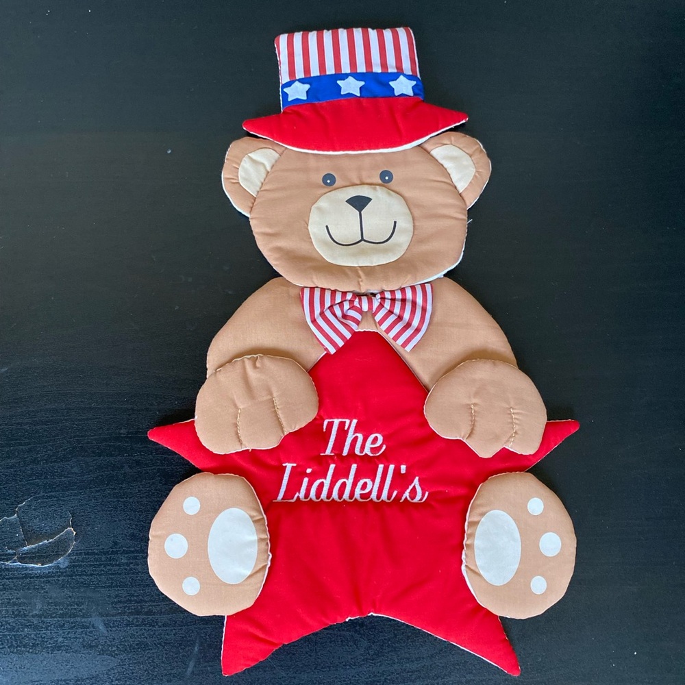 Patriotic Teddy Bear Wall Hanging - Red, Tan, White, Blue